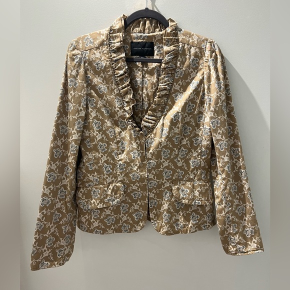 Banana Republic Floral Cotton Blazer M Ruffle Collar Romantic Jacket - Picture 2 of 6